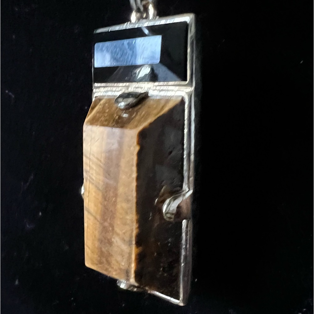 Funky Vintage Statement Pendant Necklace Gold Black Tiger Eye Retro Unisex - Picture 4 of 8